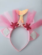 Mermaid Tail Lace Veil Scale Shell Star Dance Party Hair Head band Headband hoop Pink