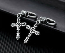 Men Women Cool Titanium Plated Cross dangle Hip hops Gothic Huggie Earrings