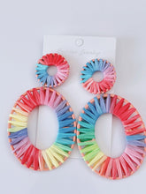 Women Raffia Beach Rainbow Colorful Multi-cloured Geometry Oval Big Earrings