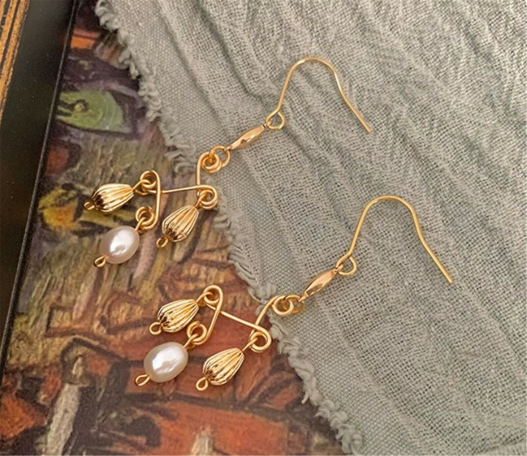 Women Elegant Handmade 14k Gold plated Natural Pearl Chandelier Dangle Earrings