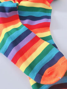 Women Teen Bright Rainbow colorful Stripe Below Knee Calf Long Socks Stockings
