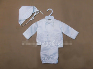 Boys baby children white Long sleeves christening shower outfits suits 4 pcs set