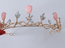 Rose Quartz and moon Crystal Tiara – Delicate Floral Crown for Weddings & Special Occasions