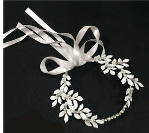 Women White Leaf Pearl Wedding Bride Party Hair Headband Head Crown Tiara Prop