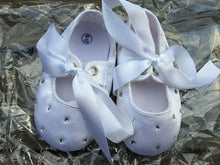 Baby Shower Girls Children Kids Christening Ballet White Satin / Lace Gem Shoes