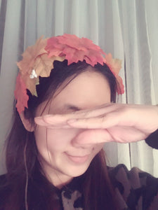 Women Girl Autumn Maple Leaf tree Orange Hair Headband crown Prop Garland band