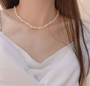 Women Gold Plated Natural Real Freshwater Pearl Short Necklace Choker Gift her