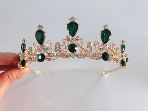 Children Kids Girls Princess Emerald Green Crystal Tiara Crown Hair Headband