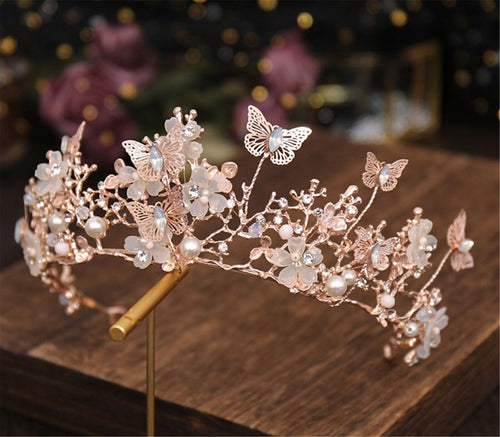 Women Champagne Gold Color Butterfly Wedding Party Hair Headband Crown Tiara