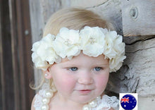 Flower Girl Kid Baby Chiffon Lace Beige Pearl Elastic hair band Headband PROP