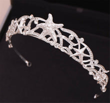 Women Girl Sea Star Crystal Rhinestone White Silver Color Party Hair Tiara Crown