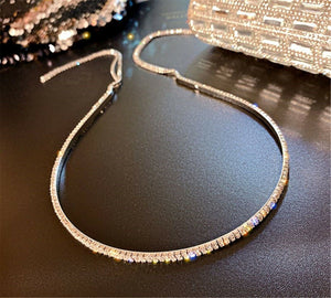 Women Crystal Rhinestone Bling Hair Slim Headband Head band with Tassels Chain