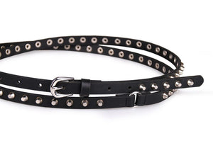 Women Slim Thin Skinny Rock Gothic Punk Metal Spike Studded Rivet Buckle Belt