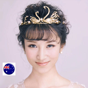 Women Girl Gold swan Wedding Bride Party Hair Headband Head Crown Tiara Prop