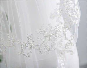 Women White Pearl Bride Wedding layers Wedding Hair head Veil WITH COMB Trim