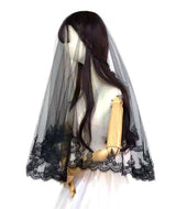 Women Wedding 140cm Halloween head hair Black Trim Lace Party Veil Without Comb