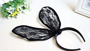 Women Black Bunny Costume Party Rabbit Big Long Ear lace Hair band Headband