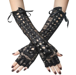 Women Opera Bride Hollywood Gothic Halloween Fancy Lace Long Elbow Black Gloves