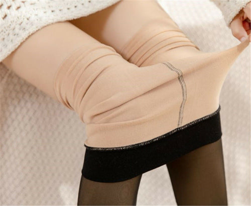 Women Warm Fleece Plush Winter Fake Skin Nude Black Pantyhose Stockings Tights