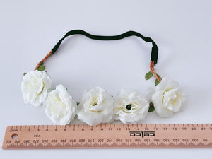 Women Cream White flower Girl Braided Beach Elastic Hair Band Headband Garland