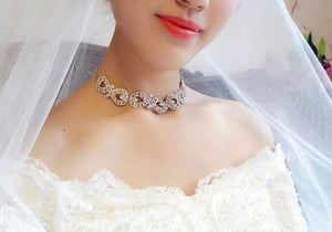 Women Lady Bride Prom Party White Crystal Rhinestone Short Choker Necklace