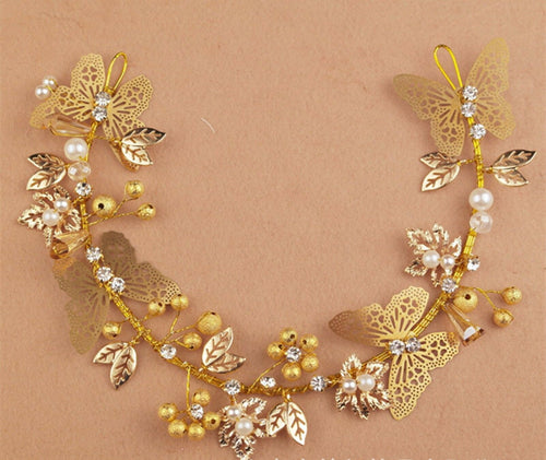 Women Party gold color Butterfly Wedding Bride Hair Headband Headpiece tiara