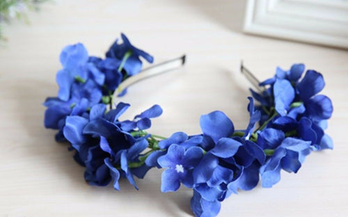 Women Girl Flower Wedding Bride Tiara Prom Crown hair headband Garland PROP hoop Blue Headband