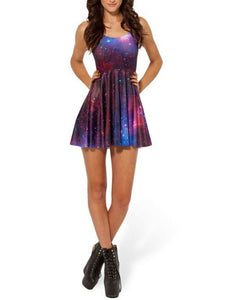 Women Purple Galaxy Sky Star Universe Party Skate Costume Mini Short Dress