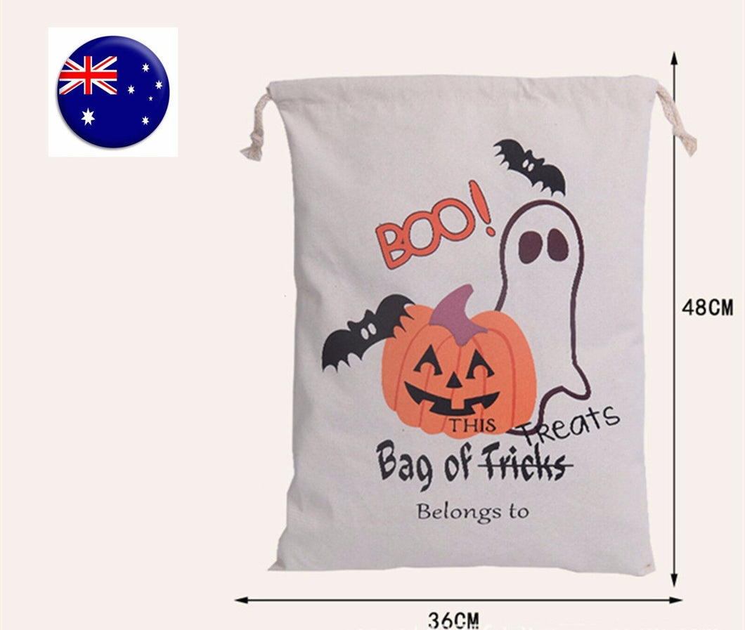 Halloween Party Favors Treat or Trick Candy Pumpkin Bag String Cotton Canvas Bag