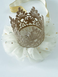 Girl Kids Baby Lace Gold Princess Birthday Crown Tiara Elastic Hair Headband