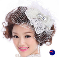 Women white Wedding Bride Veil Melbourne Cup Flower Party Hair Clip Fascinator