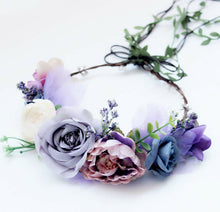 Women flower Girl Purple Party Hair Headband Crown Garland tiara leaf ribbon