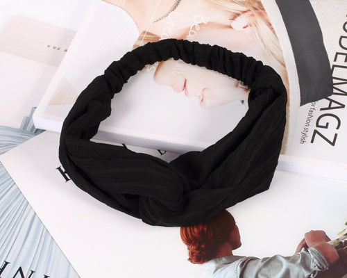 Women Lady Girl check Boho Bohemian Lace Retro Cross hair headband band bandana Black