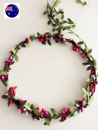 Women Pink Flower Seed Leaf wedding Bride Beach Hair head Headband garland Prop