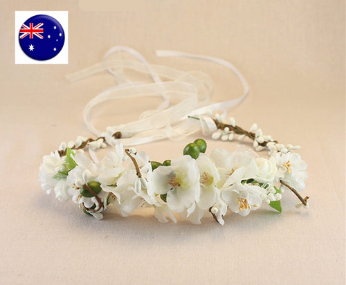 Women wedding White Flower bride Party Hair Headband Crown Prop Garland Wreath
