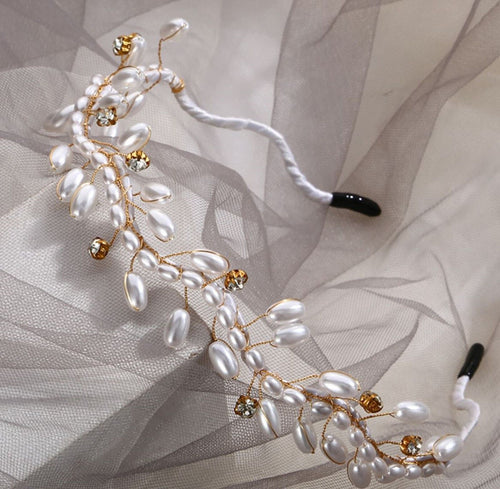 Women Bride Rice Pearl Bead Party Head Hair Band Headband Tiara Hoop Fascinator