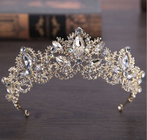 Women Gold Rhinestone Crystal Wedding Bride Party Hair Headband Crown Tiara