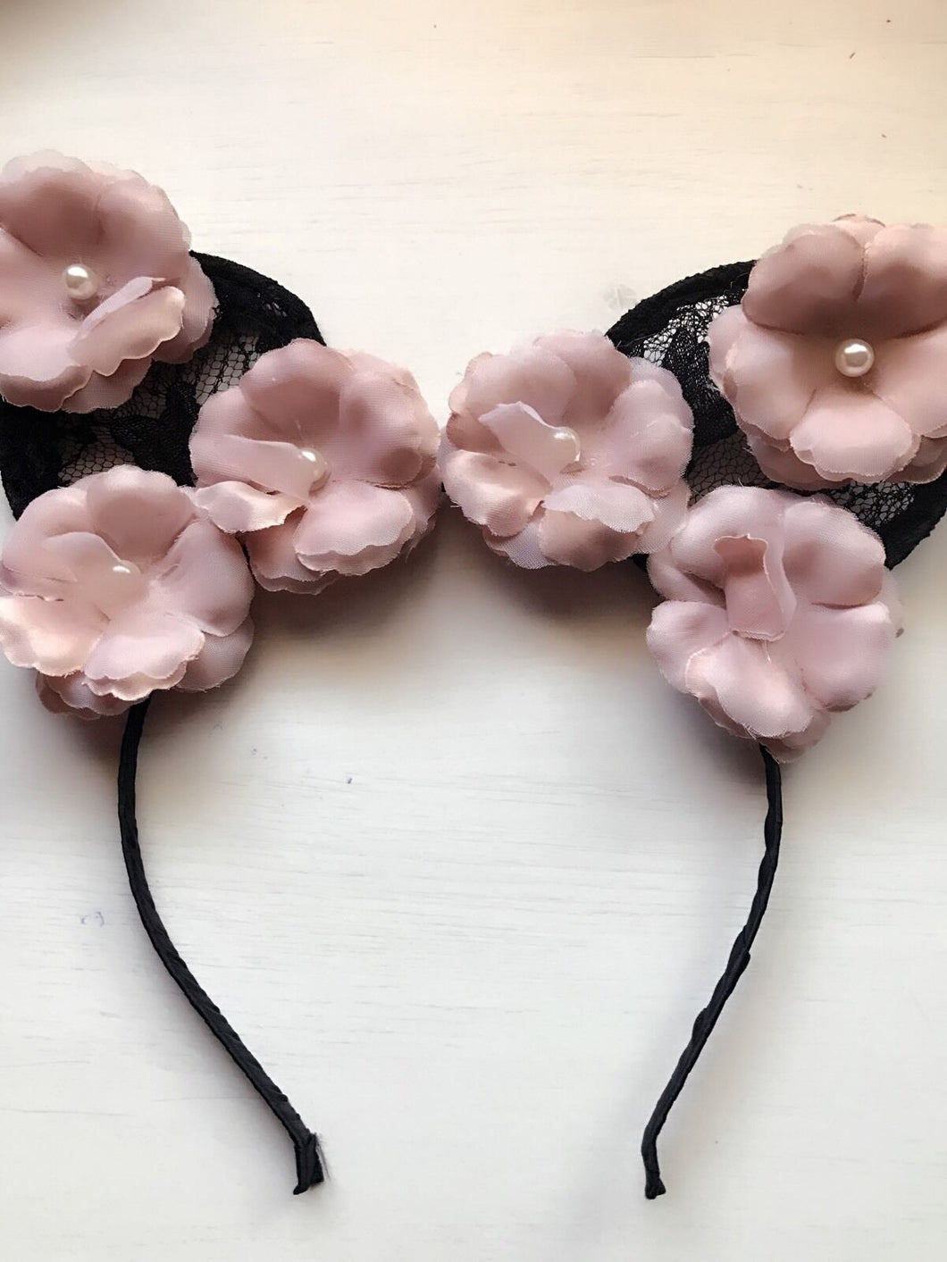 Women Girl Black Pink Flower Kitty Cat Ears Party Hair Headband band Hoop PROP