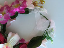 Women Girl BOHO Beach wedding Pink Flower Hair Headband crown Prop Garland hoop