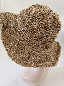 Women Khaki Brown Medium Brim Holiday Summer Beach Straw Floppy Sun Hat