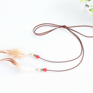 Women  Boho Bohemian Suede Feather Extension Hair Head Strap band belt headband