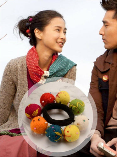 1x Women Girl Wool POM POM Colorful Hair Ponytail Holder Elastic bands Scrunchie