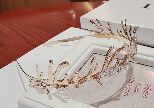 Women wedding Gold color Deer Reindeer Hair Head Band Headband Prop Tiara Crown