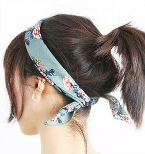 Women Girl Retro Flower Green Flower Cotton Bandana Hair Band Headband Scarf