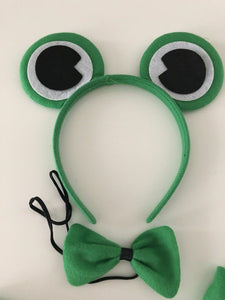 Lady Girl Boy Kids Green Frog hair head headband band Tail Bowtie party PROP set