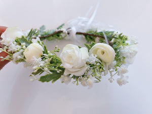 Women wedding Cream White Rose flower bride Hair Headband Crown Garland Wreath