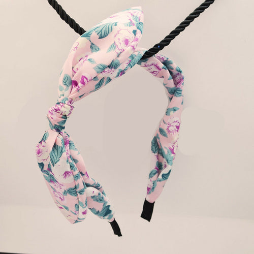 Women Girl Retro Chiffon Floral bow Bunny wire scarf Hair head band headband Pink Blue