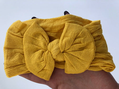 Baby Girl Children Ribbon Bow Turban Soft Hair Head band Headband Wrap Bandana Ginger Yellow