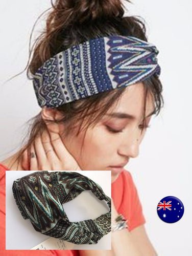 Women Lady Boho Bohemia floral Brown Cross Bandana Hair band Headband Wrap Scarf