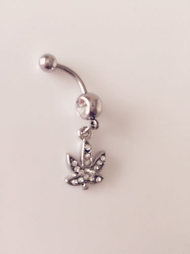 316L Surgical Stainless Steel Crystal Maple Leaf Belly Navel Bar Body Piercing